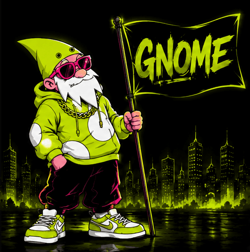 The $GNOME gnome holding a GNOME flag