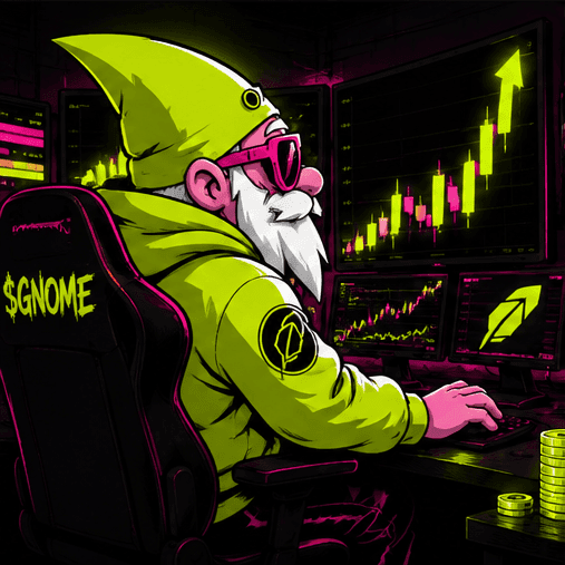 The gnome at a trading desk watching green candles